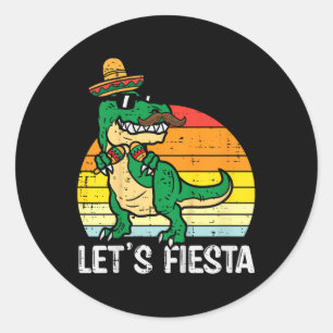 Sticker Rond Fiesta Dino Mexicain Trex Cinco De Mayo Tdle
