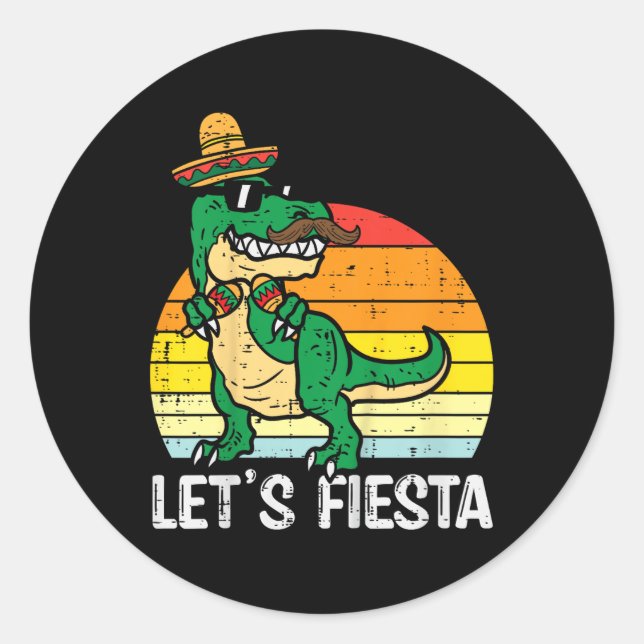 Sticker Rond Fiesta Dino Mexicain Trex Cinco De Mayo Tdle (Devant)