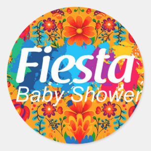 Sticker Rond Fiesta Jaune Coloré Floral Baby shower neutre