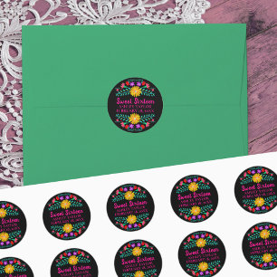 Sticker Rond Fiesta mexicaine rose noire en Sweet sixteen flora