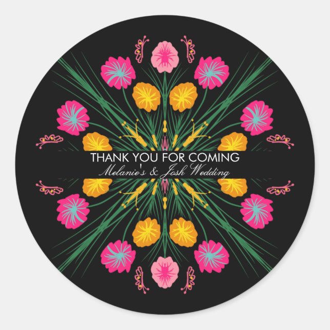 Sticker Rond Fiesta Party Mariage mexicain dessiné papillon flo (Devant)