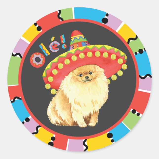 Sticker Rond Fiesta Pomeranian (Devant)