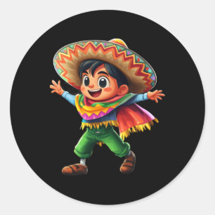 Sticker Rond Fiesta Poncho Cinco De Mayo Enfants Mexicains Cele