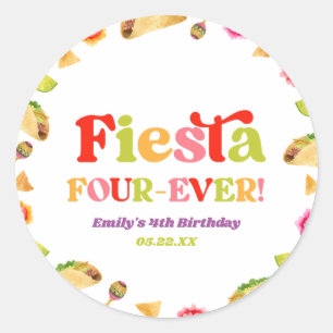 Sticker Rond Fiesta Quatre Ever Taco 4ème Anniversaire