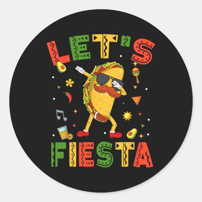 Sticker Rond Fiesta Tacos Dabbing Cinco De Mayo Mexicain D (Devant)