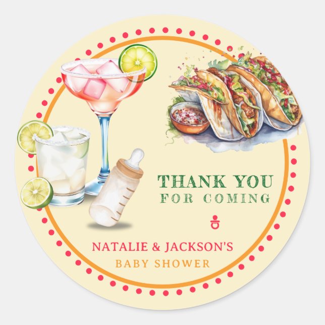 Sticker Rond Fiesta Tacos Tequila Baby shower Merci (Devant)