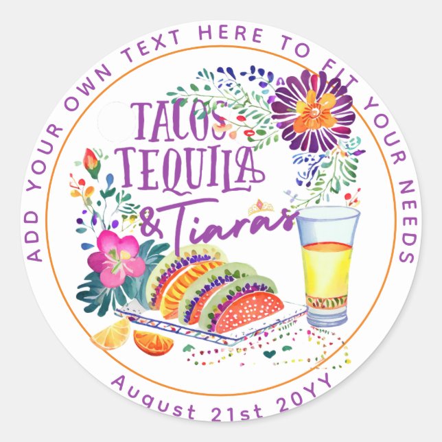 Sticker Rond FIESTA Tacos Tequila et Diadèmes (Devant)