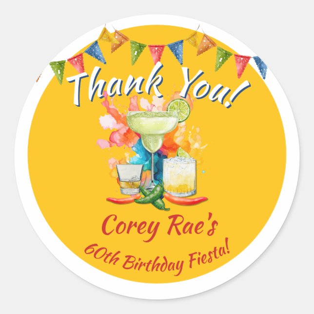 Sticker Rond Fiesta Theme Birthday Thank You - 60th Custom (Devant)