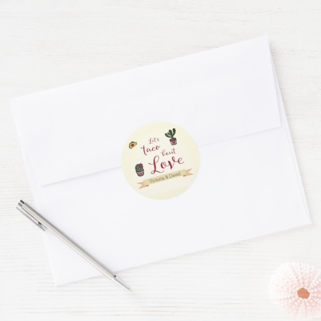 Sticker Rond Fiesta Thème Mariage : Parlons Taco d'Amour   (Enveloppe)