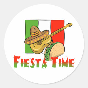 Sticker Rond Fiesta Time Taco, Sombrero, Guitare
