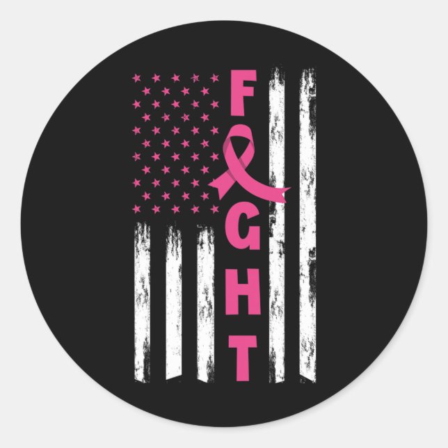 Sticker Rond Fight Breast Cancer American (Devant)