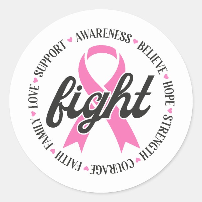 Sticker Rond Fight Breast Cancer Pink Ribbon Awareness (Devant)