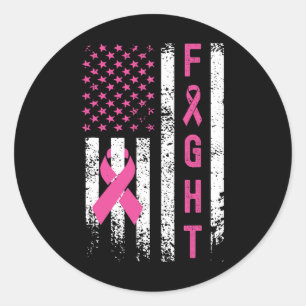 Sticker Rond Fight Breast Survivor American Flag Cancer du sein
