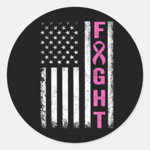 Sticker Rond Fight Breast Survivor American Flag Cancer du sein