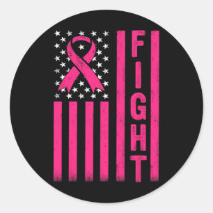 Sticker Rond Fight Breast Warrier American Flag Cancer du sein 