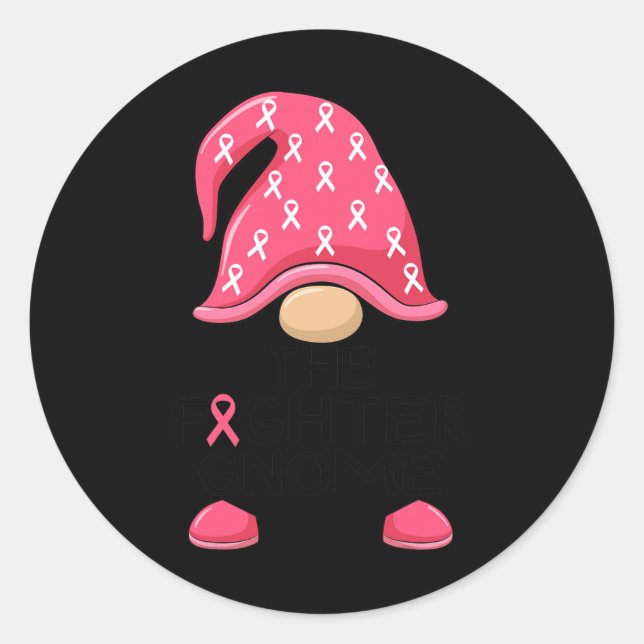 Sticker Rond Fighter Gnome - Sensibilisation au cancer du sein  (Devant)