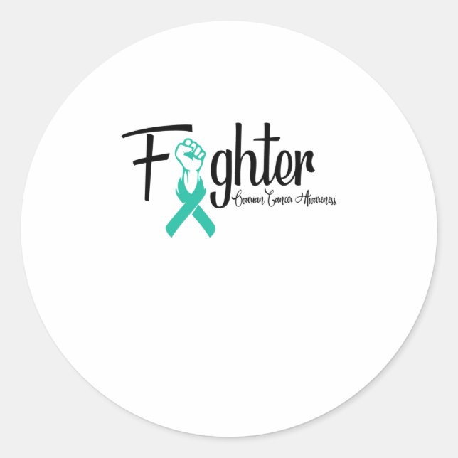 Sticker Rond Fighter Ovarian Cancer Awareness Teal Ribbon (Devant)