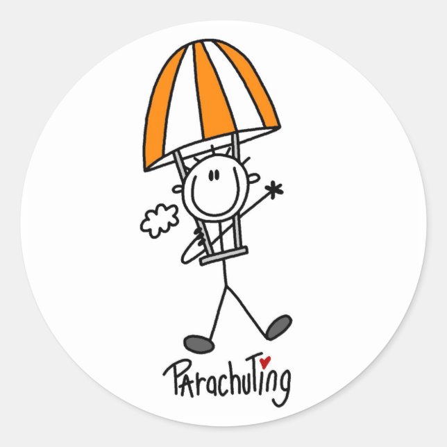 Sticker Rond Figure de bâton de parachutisme (Devant)