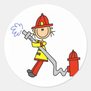 Sticker Rond Figure de pompier avec tuyau
