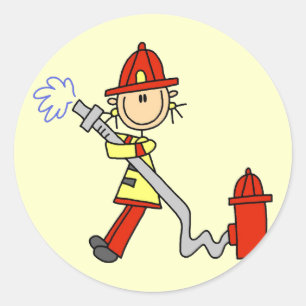 Sticker Rond Figure de pompier avec tuyau