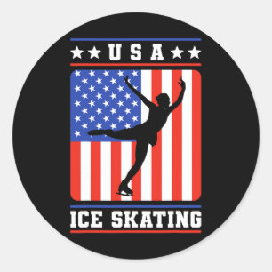 Sticker Rond Figure Patinage Usa Patinage sur glace