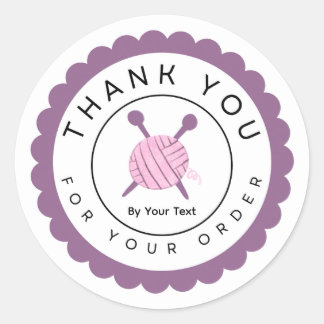 Sticker Rond Fil de rose et aiguilles à tricoter Merci pour vot