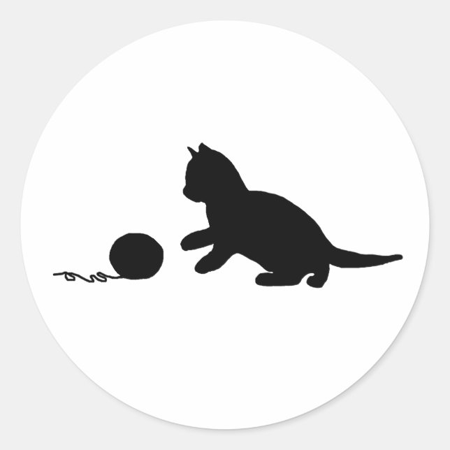 Sticker Rond Fil et chat en silhouette noir et blanc (Devant)