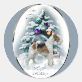 Sticker Rond Fil Fox Terrier cadeaux de Noël