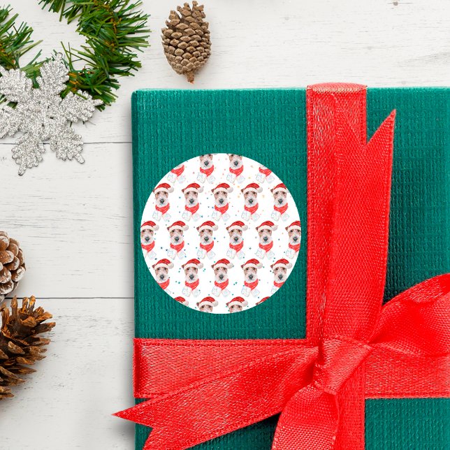 Sticker Rond Fil Fox Terrier Chien race Étoiles de Noël (Créateur téléchargé)