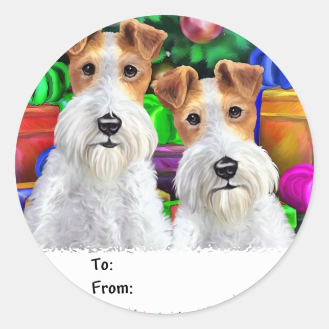 Sticker Rond Fil Fox Terrier Offres ouvertes Noël (Devant)