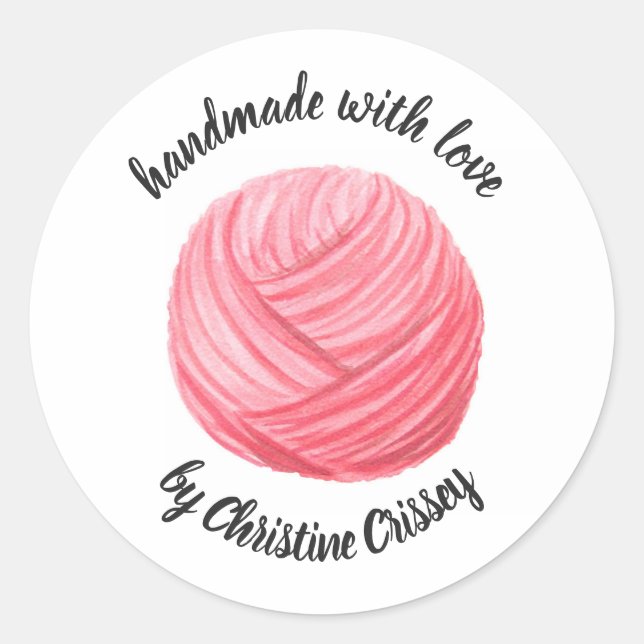 Sticker Rond Fil rose fait avec amour Aquarelle personnalisée (Devant)