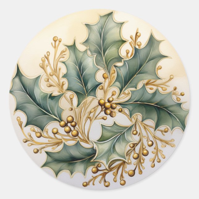 Sticker Rond Filigrane d'or et Baies de Houx (Devant)
