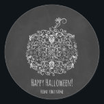 Sticker Rond Filigree Chalkboard Automne Citrouille Halloween F<br><div class="desc">Filigree Chalkboard Automne Citrouille Halloween Favor Stickers. Invitations correspondantes disponibles.</div>