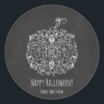 Sticker Rond Filigree Chalkboard Automne Citrouille Halloween F<br><div class="desc">Filigree Chalkboard Automne Citrouille Halloween Favor Stickers. Invitations correspondantes disponibles.</div>
