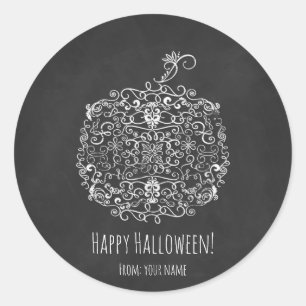 Sticker Rond Filigree Chalkboard Automne Citrouille Halloween F