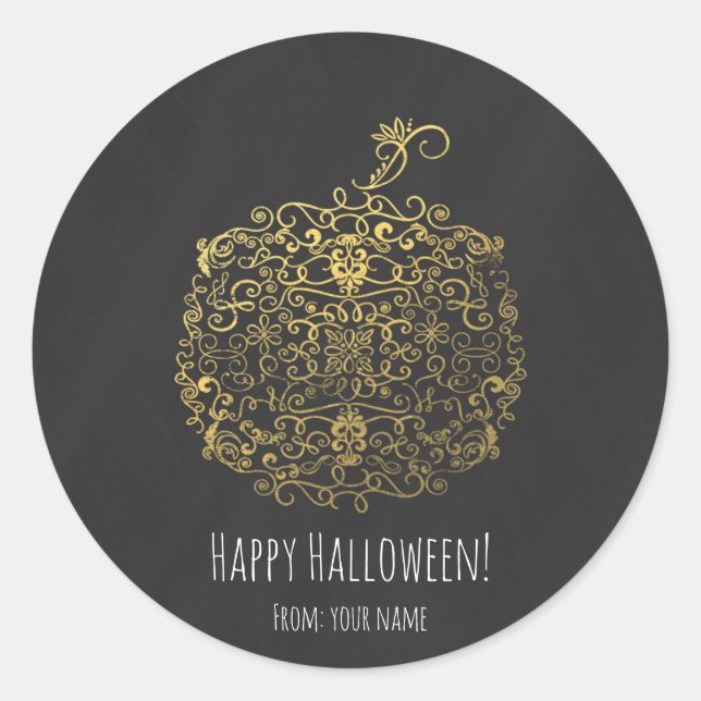 Sticker Rond Filigree Elegree Gold Citrouille Automne Automne (Devant)