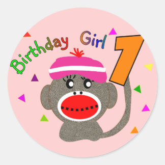 Sticker Rond Fille "1" d'anniversaire ans