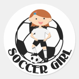 Sticker Rond Fille 3 du football et boule v2 noir et blanc