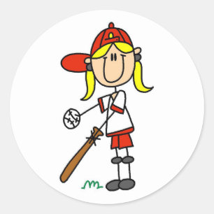 Sticker Rond Fille à la batte Cadeaux de baseball en figurine b