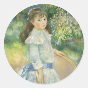 Sticker Rond Fille à la houppe par Pierre Renoir, Beaux-Arts An