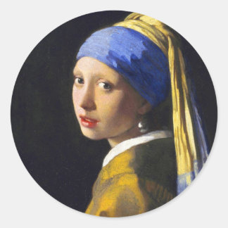 Sticker Rond Fille à oreille perle ~ Vermeer