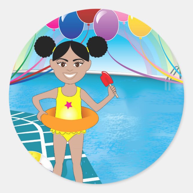 Sticker Rond Fille Afro avec Popsicle (Devant)