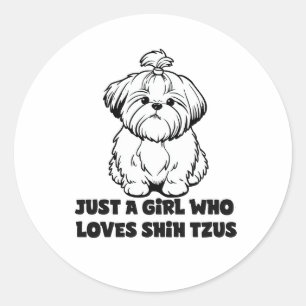 Sticker Rond Fille amoureuse des Shih Tzu – Dessin de chien de