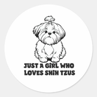 Sticker Rond Fille amoureuse des Shih Tzu – Dessin de chien de