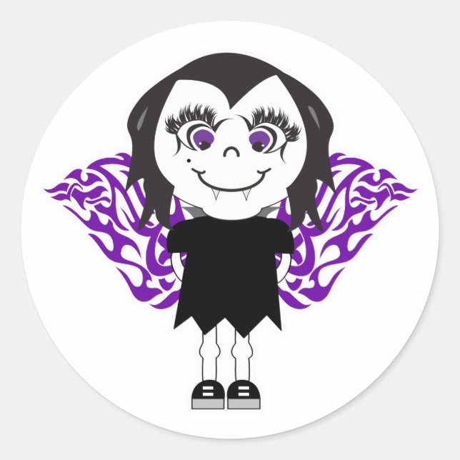 Sticker Rond Fille ange vampire ailes tribales (Devant)
