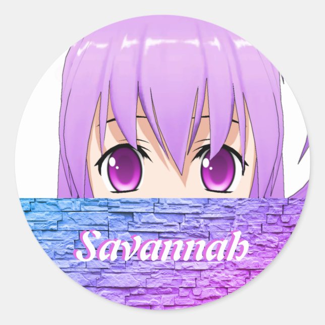 Sticker Rond Fille Anime Kawaii mignonne doux rose nom (Devant)