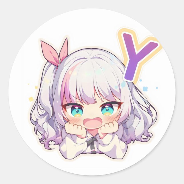 Sticker Rond Fille Anime Lettre Y (Devant)