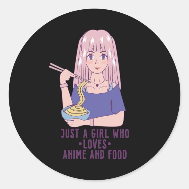 Sticker Rond Fille Anime | pour Anime & Food Lover (Devant)