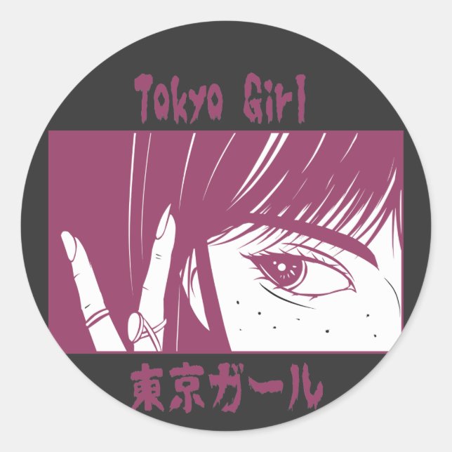 Sticker Rond Fille Anime Tokyo (Devant)