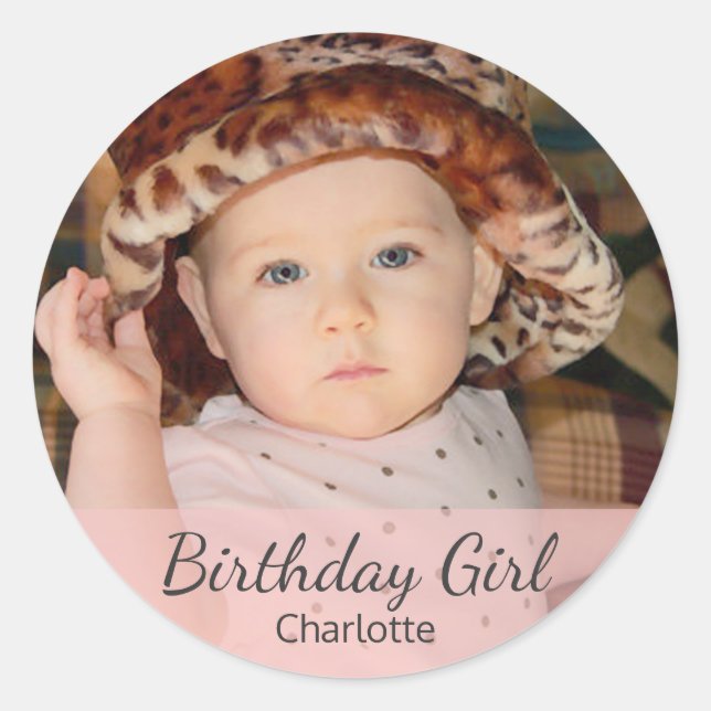 Sticker Rond Fille anniversaire avec votre photo (Devant)